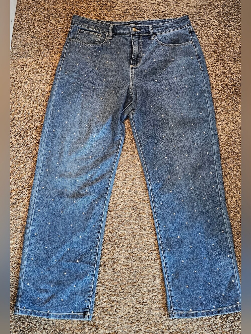 EXPRESS Rhinestone Front High Rise Wide Leg Jeans 12/31 x 29 Soft Med wash
